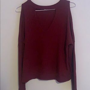 Knit Top Open Shoulder / Maroon